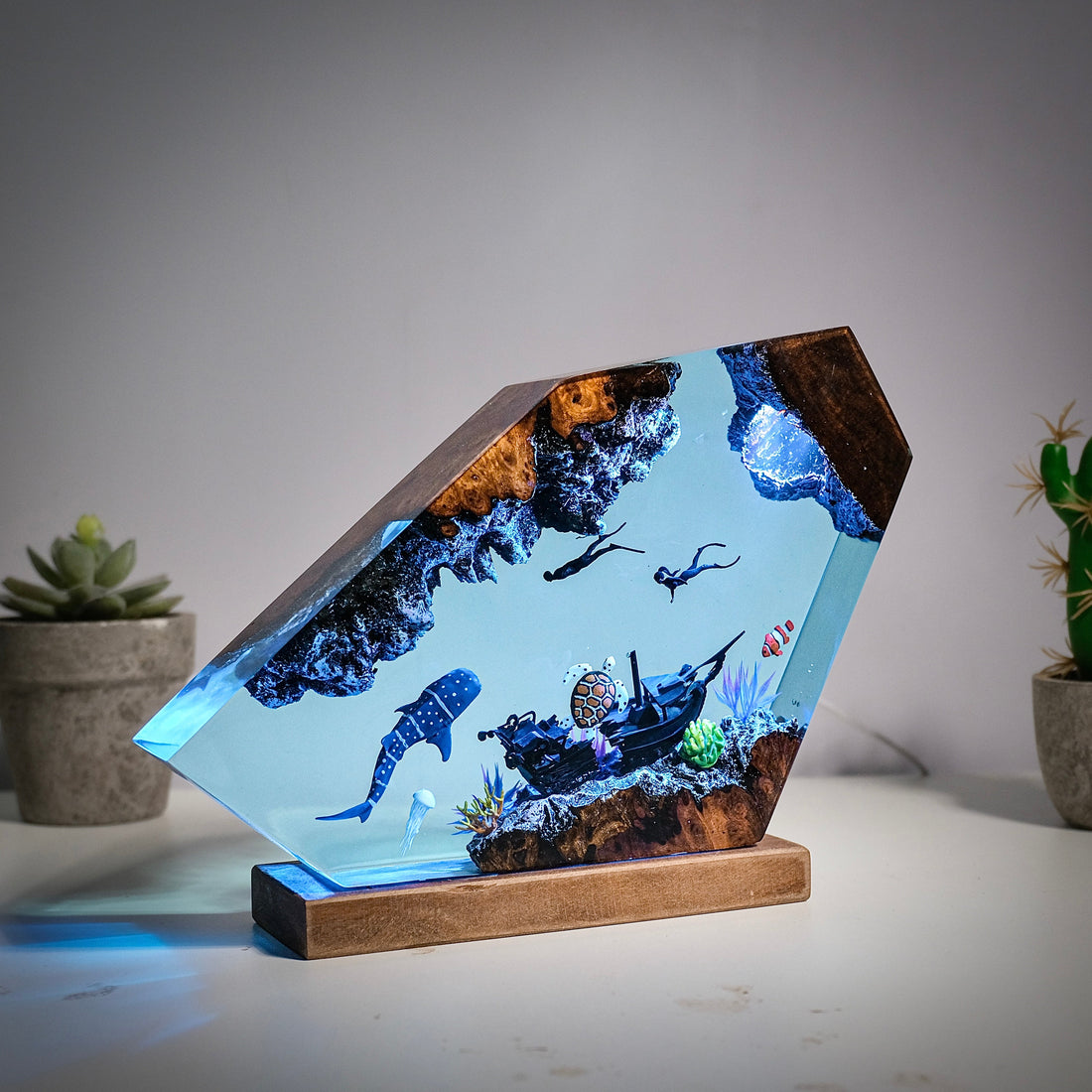 Ocean resin lamps-Sunken boats shark whale and turtles