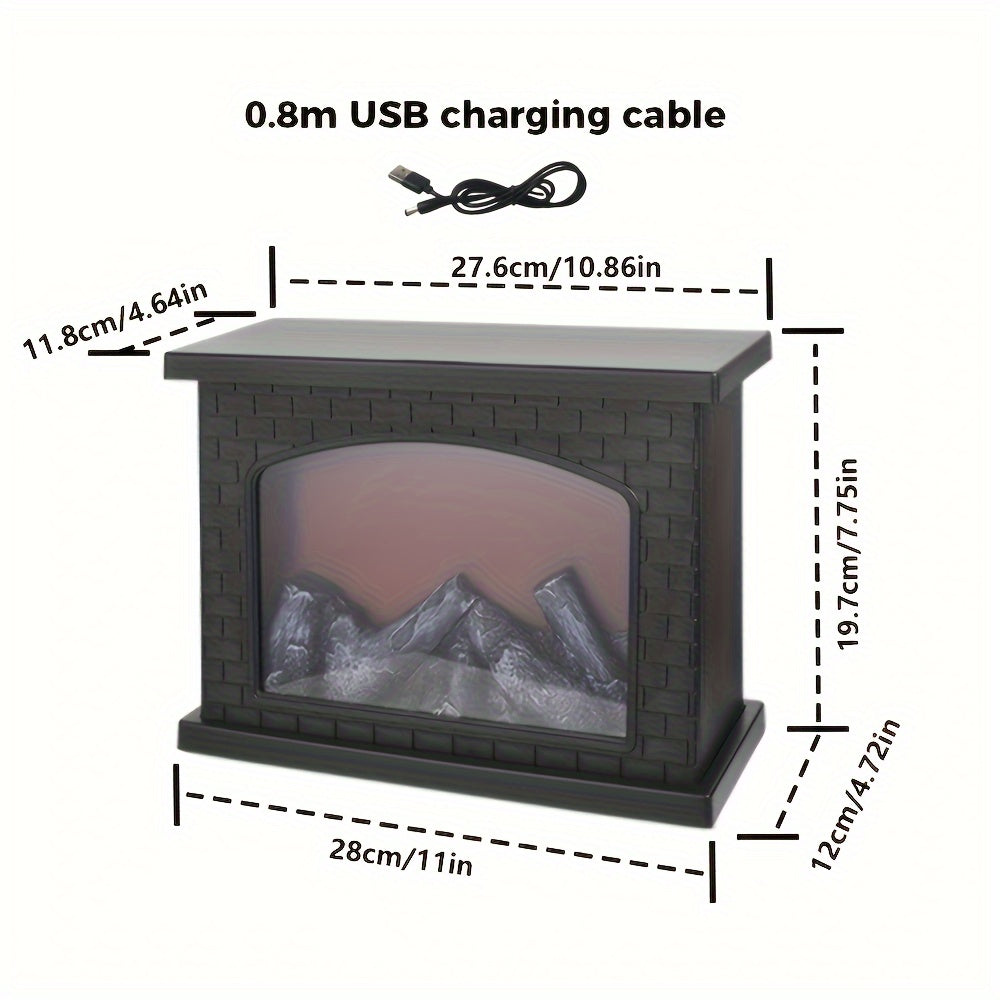 Rectangular fireplace lantern stove lamp with realistic flame effect, USB and battery-powered, perfect for indoor home decor and Christmas ornaments.