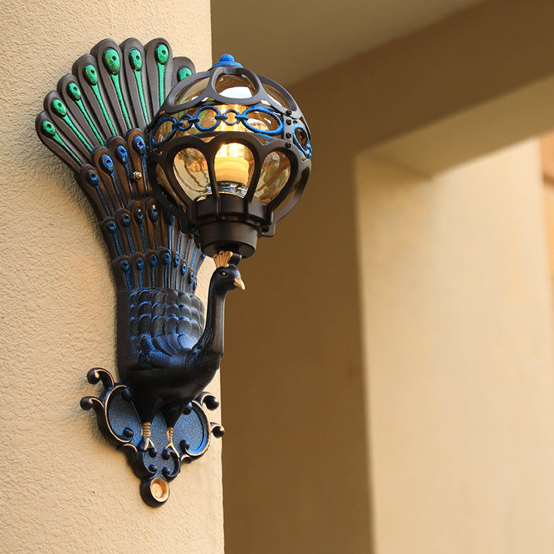 European Style Retro Peacock Outdoor Wall Light – Waterproof Decorative Lamp for Gardens and Patios