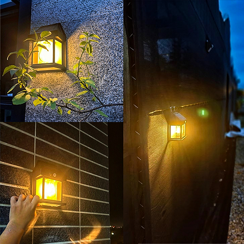 Solar Powered Outdoor Wall Lantern with Motion Sensor, Filament Light for Garden, Patio, and Villa Night Lighting